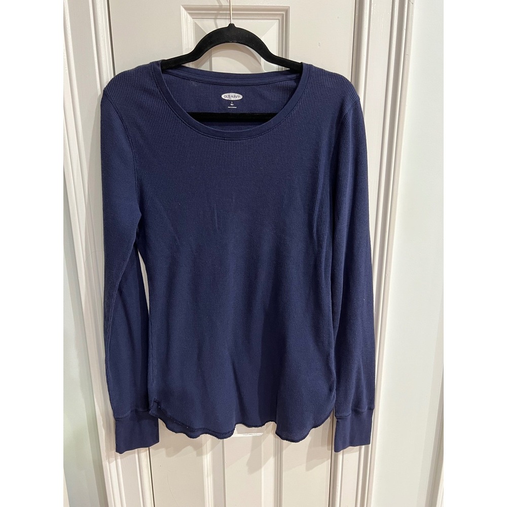 Old Navy Womens Large Tall Navy Blue Waffle Knit Thermal Long Sleeve Top
